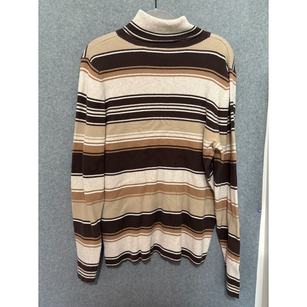 Vintage Style Brown Stripe Turtleneck Sweater 90s Minimalist Retro Chic Layer XL